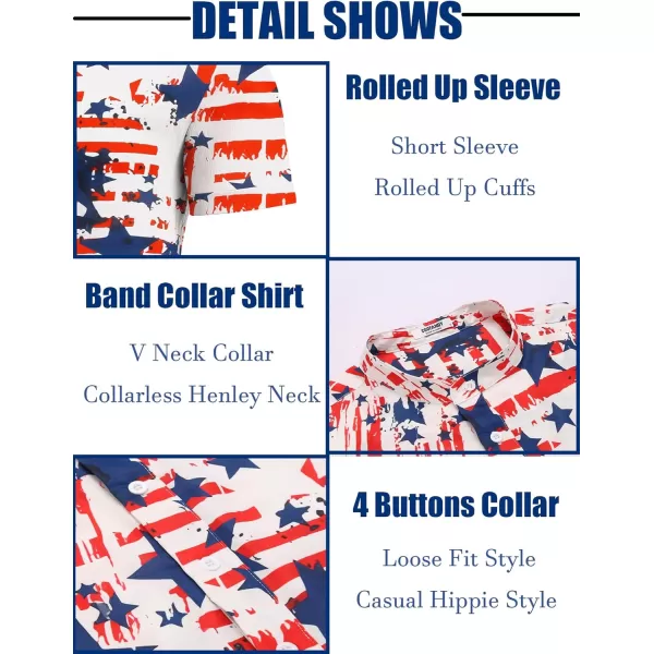 COOFANDY Men's Casual Henley Shirt Band Collar Short Sleeve Shirt Summer Beach Hippie T-Shirt