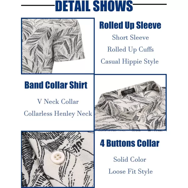 COOFANDY Men's Casual Henley Shirt Band Collar Short Sleeve Shirt Summer Beach Hippie T-Shirt