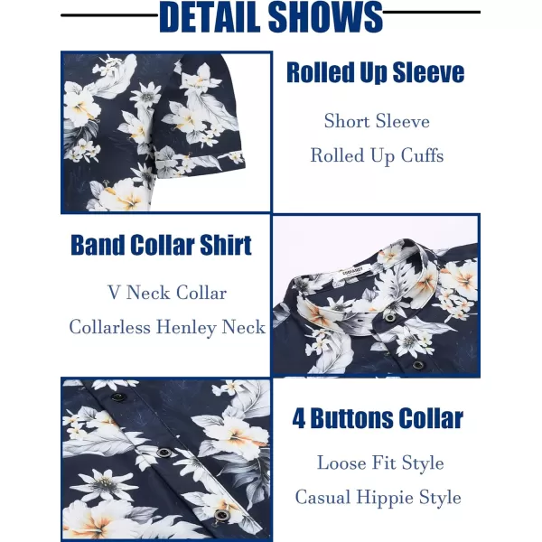 COOFANDY Men's Casual Henley Shirt Band Collar Short Sleeve Shirt Summer Beach Hippie T-Shirt