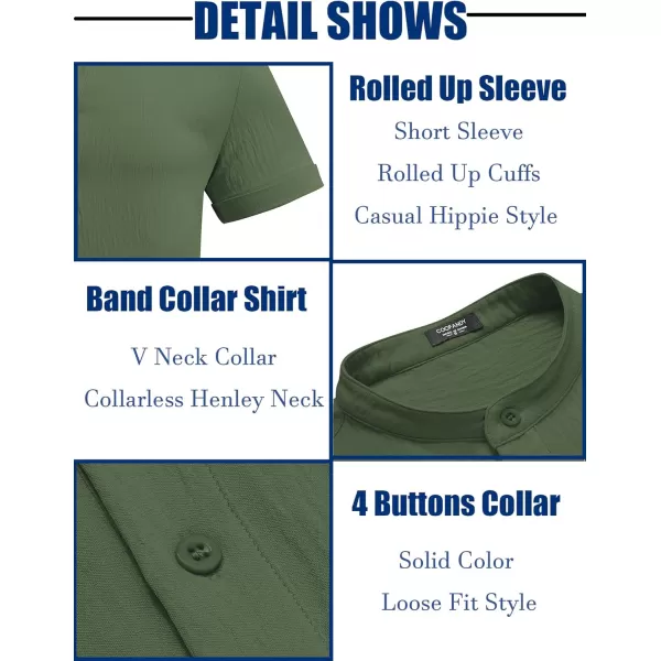 COOFANDY Men's Casual Henley Shirt Band Collar Short Sleeve Shirt Summer Beach Hippie T-Shirt