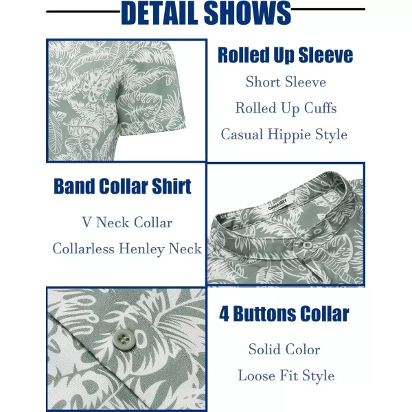 COOFANDY Men's Casual Henley Shirt Band Collar Short Sleeve Shirt Summer Beach Hippie T-Shirt