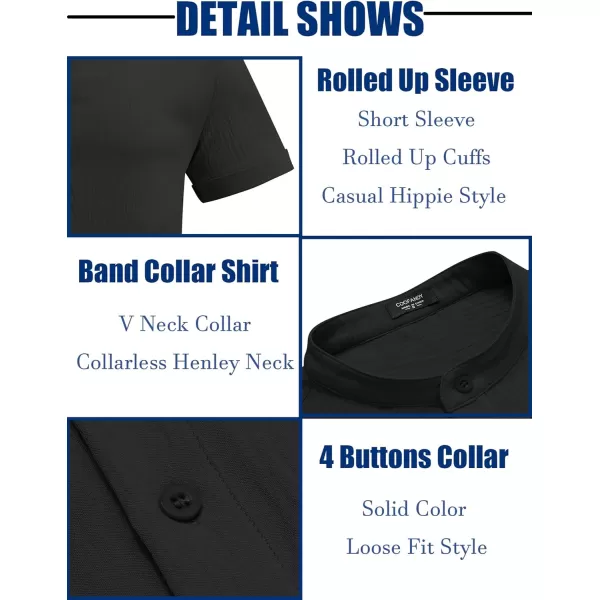 COOFANDY Men's Casual Henley Shirt Band Collar Short Sleeve Shirt Summer Beach Hippie T-Shirt