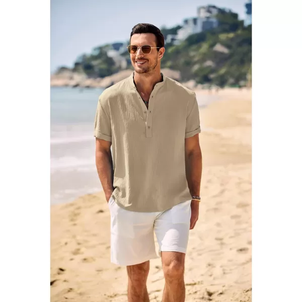 COOFANDY Men's Casual Henley Shirt Band Collar Short Sleeve Shirt Summer Beach Hippie T-Shirt