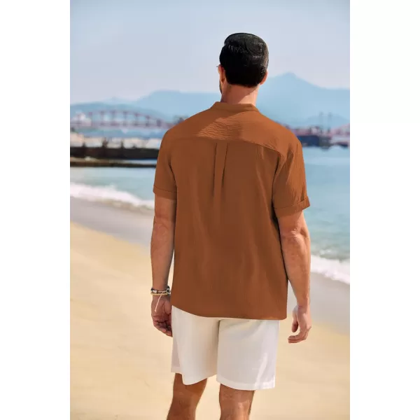 COOFANDY Men's Casual Henley Shirt Band Collar Short Sleeve Shirt Summer Beach Hippie T-Shirt