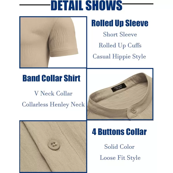 COOFANDY Men's Casual Henley Shirt Band Collar Short Sleeve Shirt Summer Beach Hippie T-Shirt