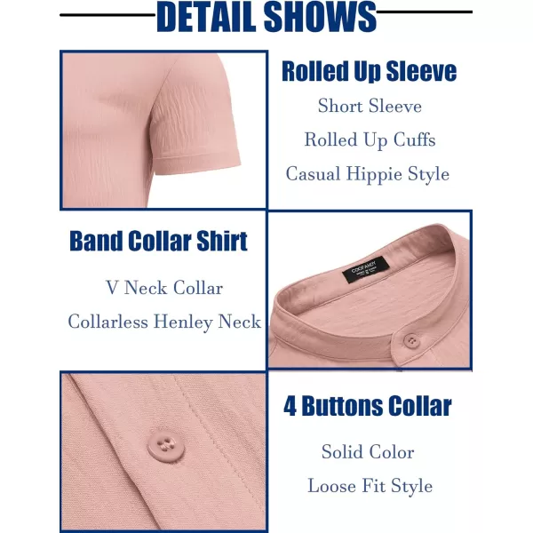 COOFANDY Men's Casual Henley Shirt Band Collar Short Sleeve Shirt Summer Beach Hippie T-Shirt