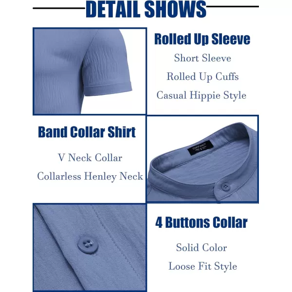COOFANDY Men's Casual Henley Shirt Band Collar Short Sleeve Shirt Summer Beach Hippie T-Shirt