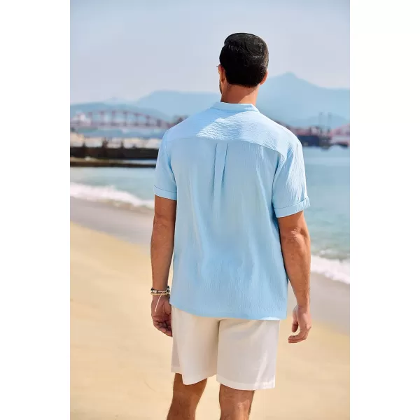 COOFANDY Men's Casual Henley Shirt Band Collar Short Sleeve Shirt Summer Beach Hippie T-Shirt