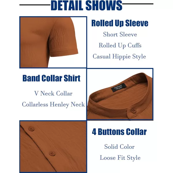 COOFANDY Men's Casual Henley Shirt Band Collar Short Sleeve Shirt Summer Beach Hippie T-Shirt