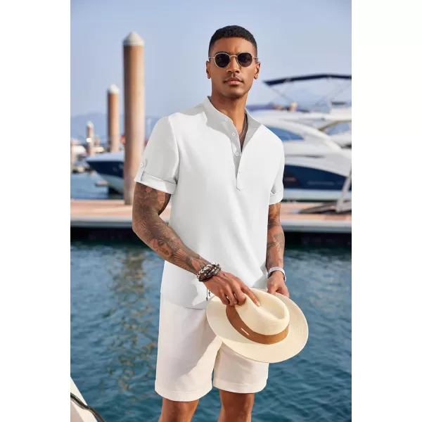 COOFANDY Men's Casual Henley Shirt Short Sleeve Band Collar Linen Shirt Summer Beach Hippie T-Shirts
