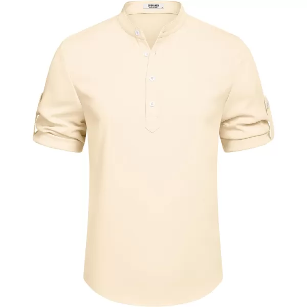 COOFANDY Men's Casual Henley Shirt Short Sleeve Band Collar Linen Shirt Summer Beach Hippie T-Shirts