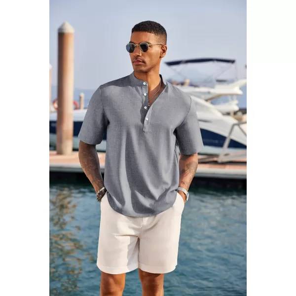 COOFANDY Men's Casual Henley Shirt Short Sleeve Band Collar Linen Shirt Summer Beach Hippie T-Shirts