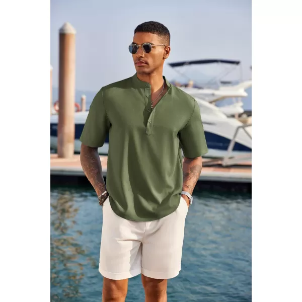 COOFANDY Men's Casual Henley Shirt Short Sleeve Band Collar Linen Shirt Summer Beach Hippie T-Shirts