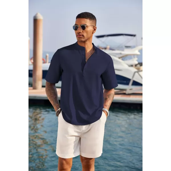 COOFANDY Men's Casual Henley Shirt Short Sleeve Band Collar Linen Shirt Summer Beach Hippie T-Shirts