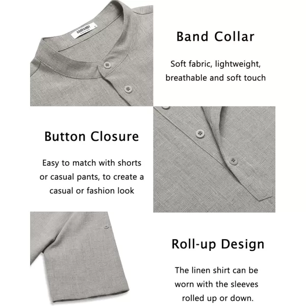 COOFANDY Men's Casual Henley Shirt Short Sleeve Band Collar Linen Shirt Summer Beach Hippie T-Shirts