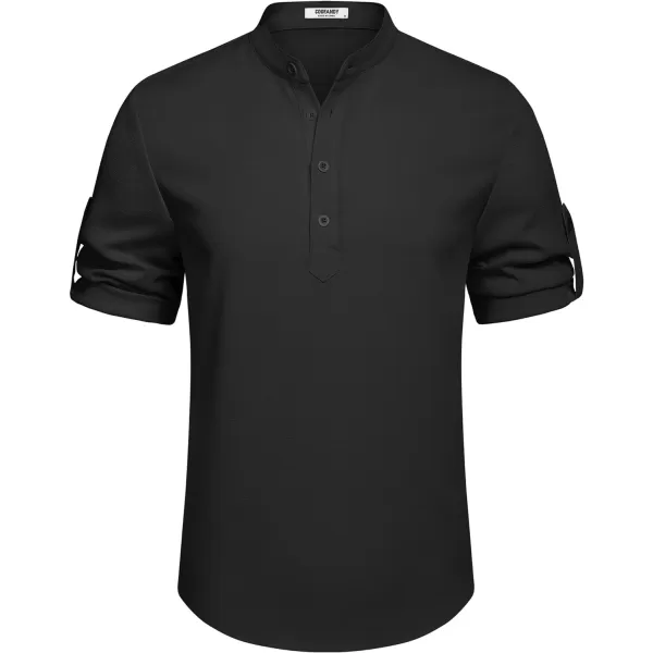 COOFANDY Men's Casual Henley Shirt Short Sleeve Band Collar Linen Shirt Summer Beach Hippie T-Shirts