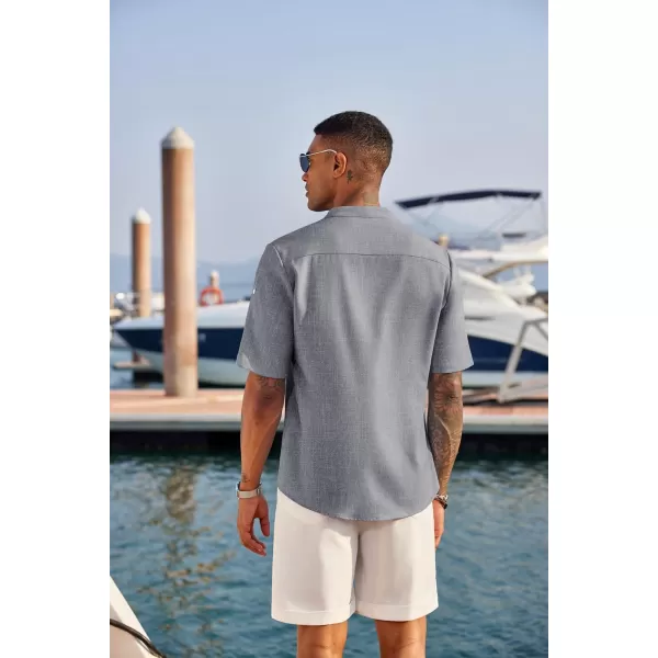 COOFANDY Men's Casual Henley Shirt Short Sleeve Band Collar Linen Shirt Summer Beach Hippie T-Shirts