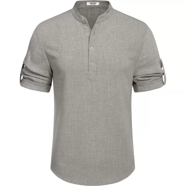 COOFANDY Men's Casual Henley Shirt Short Sleeve Band Collar Linen Shirt Summer Beach Hippie T-Shirts