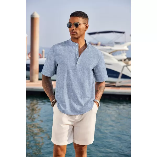 COOFANDY Men's Casual Henley Shirt Short Sleeve Band Collar Linen Shirt Summer Beach Hippie T-Shirts