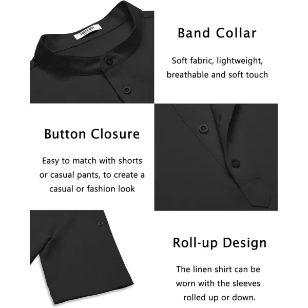 COOFANDY Men's Casual Henley Shirt Short Sleeve Band Collar Linen Shirt Summer Beach Hippie T-Shirts