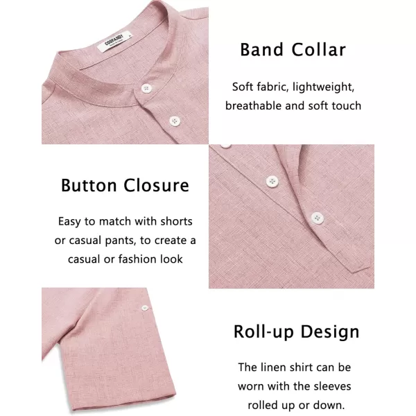 COOFANDY Men's Casual Henley Shirt Short Sleeve Band Collar Linen Shirt Summer Beach Hippie T-Shirts