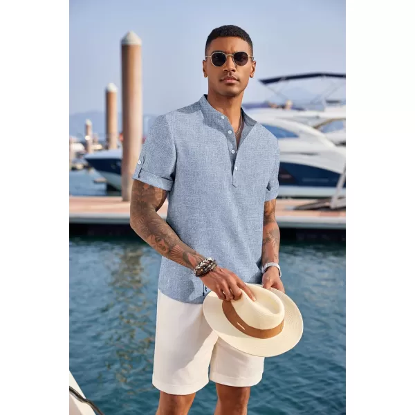COOFANDY Men's Casual Henley Shirt Short Sleeve Band Collar Linen Shirt Summer Beach Hippie T-Shirts