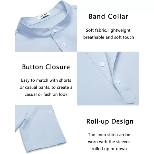 COOFANDY Men's Casual Henley Shirt Short Sleeve Band Collar Linen Shirt Summer Beach Hippie T-Shirts