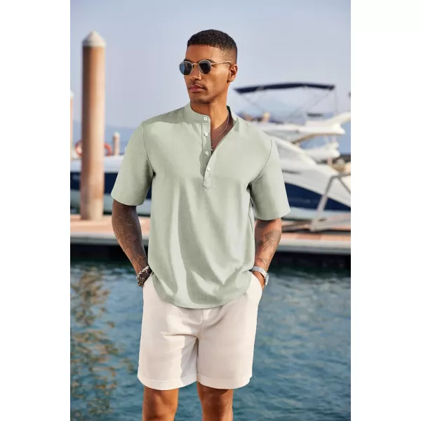 COOFANDY Men's Casual Henley Shirt Short Sleeve Band Collar Linen Shirt Summer Beach Hippie T-Shirts