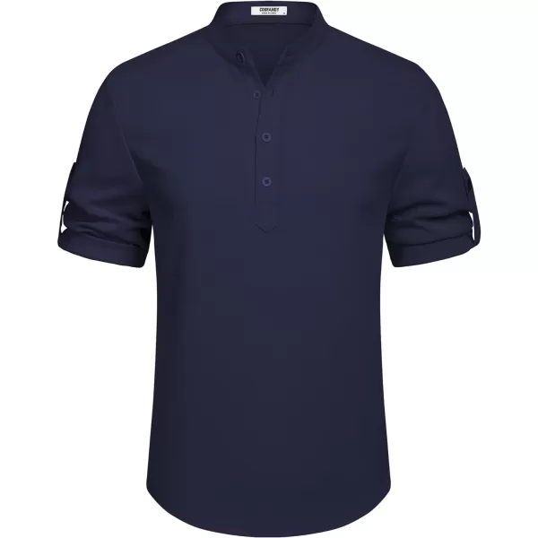 COOFANDY Men's Casual Henley Shirt Short Sleeve Band Collar Linen Shirt Summer Beach Hippie T-Shirts