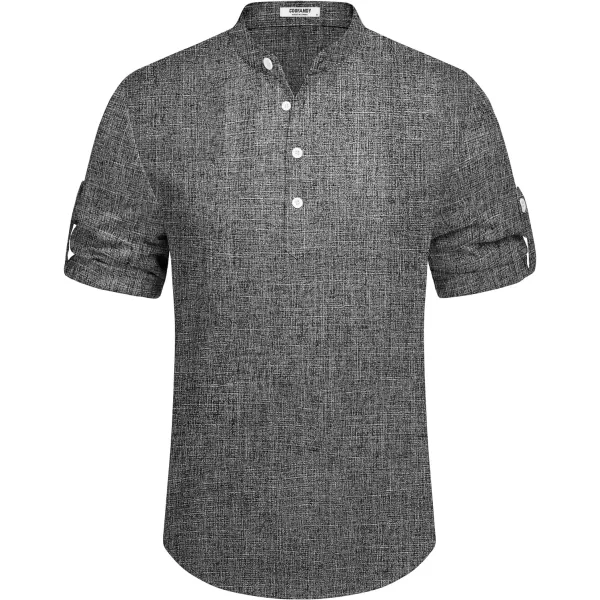 COOFANDY Men's Casual Henley Shirt Short Sleeve Band Collar Linen Shirt Summer Beach Hippie T-Shirts