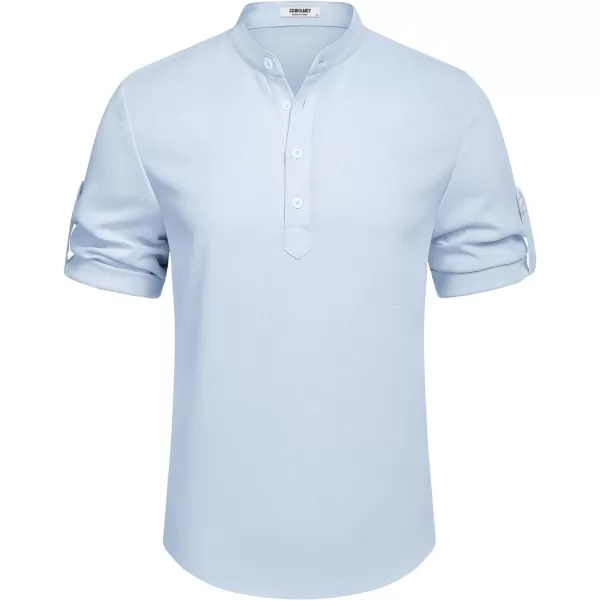 COOFANDY Men's Casual Henley Shirt Short Sleeve Band Collar Linen Shirt Summer Beach Hippie T-Shirts
