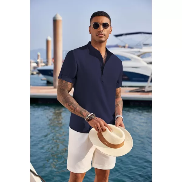 COOFANDY Men's Casual Henley Shirt Short Sleeve Band Collar Linen Shirt Summer Beach Hippie T-Shirts