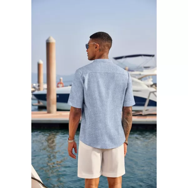 COOFANDY Men's Casual Henley Shirt Short Sleeve Band Collar Linen Shirt Summer Beach Hippie T-Shirts