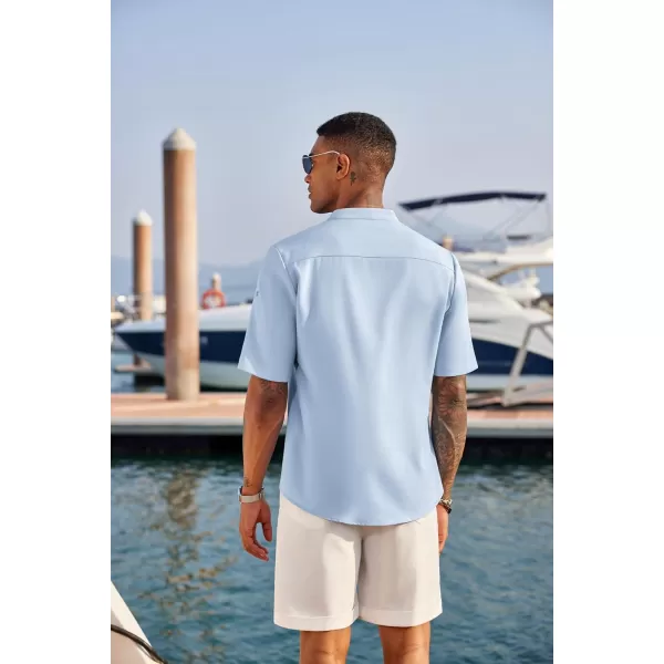 COOFANDY Men's Casual Henley Shirt Short Sleeve Band Collar Linen Shirt Summer Beach Hippie T-Shirts
