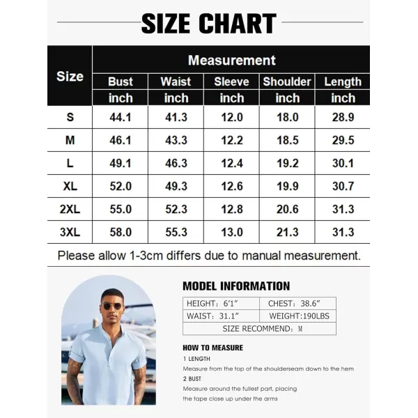 COOFANDY Men's Casual Henley Shirt Short Sleeve Band Collar Linen Shirt Summer Beach Hippie T-Shirts
