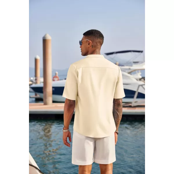 COOFANDY Men's Casual Henley Shirt Short Sleeve Band Collar Linen Shirt Summer Beach Hippie T-Shirts