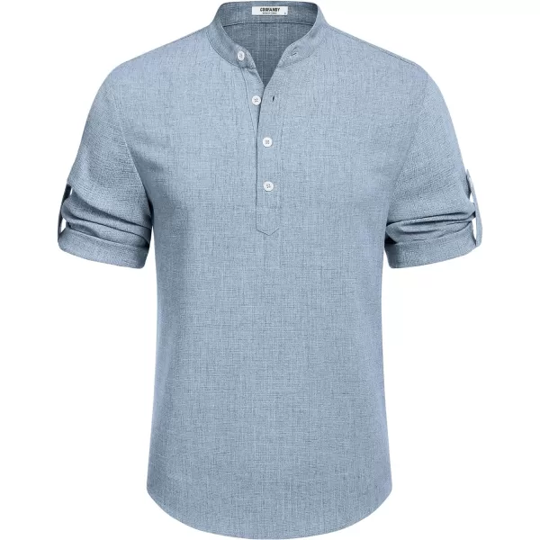 COOFANDY Men's Casual Henley Shirt Short Sleeve Band Collar Linen Shirt Summer Beach Hippie T-Shirts