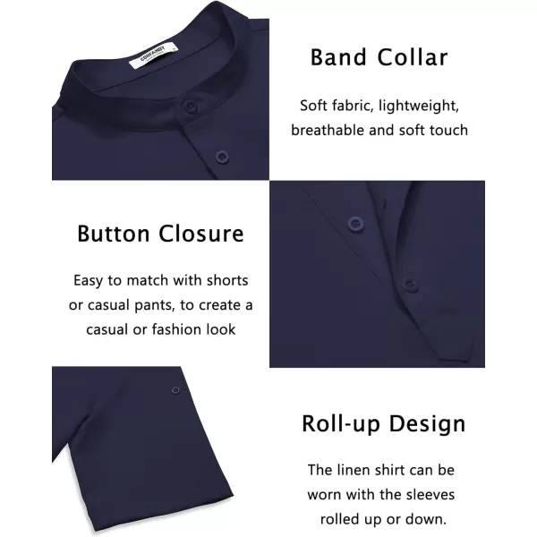 COOFANDY Men's Casual Henley Shirt Short Sleeve Band Collar Linen Shirt Summer Beach Hippie T-Shirts