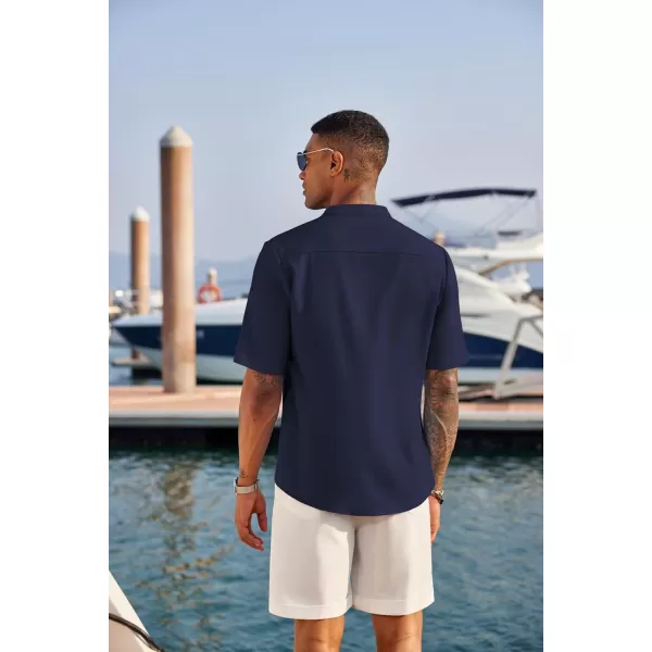 COOFANDY Men's Casual Henley Shirt Short Sleeve Band Collar Linen Shirt Summer Beach Hippie T-Shirts