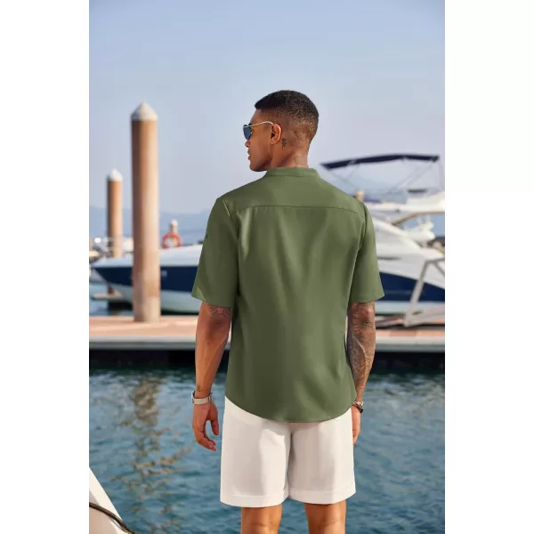 COOFANDY Men's Casual Henley Shirt Short Sleeve Band Collar Linen Shirt Summer Beach Hippie T-Shirts