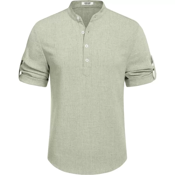COOFANDY Men's Casual Henley Shirt Short Sleeve Band Collar Linen Shirt Summer Beach Hippie T-Shirts