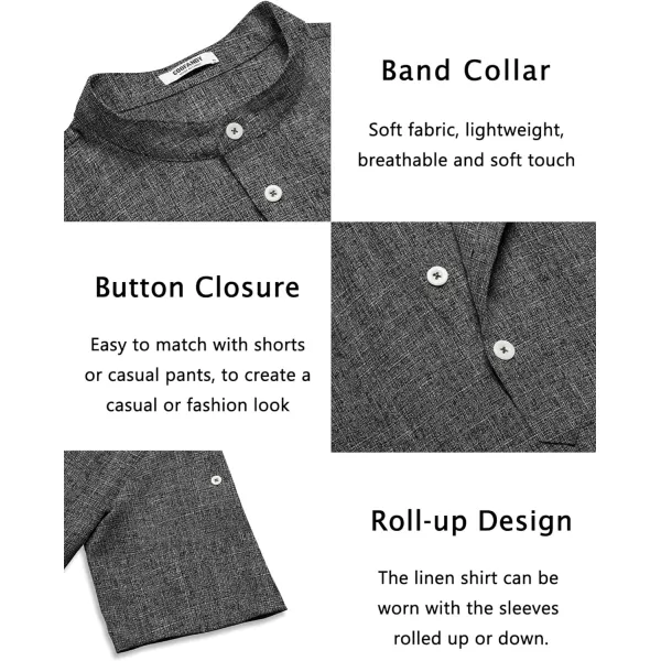 COOFANDY Men's Casual Henley Shirt Short Sleeve Band Collar Linen Shirt Summer Beach Hippie T-Shirts