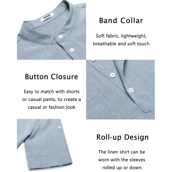 COOFANDY Men's Casual Henley Shirt Short Sleeve Band Collar Linen Shirt Summer Beach Hippie T-Shirts