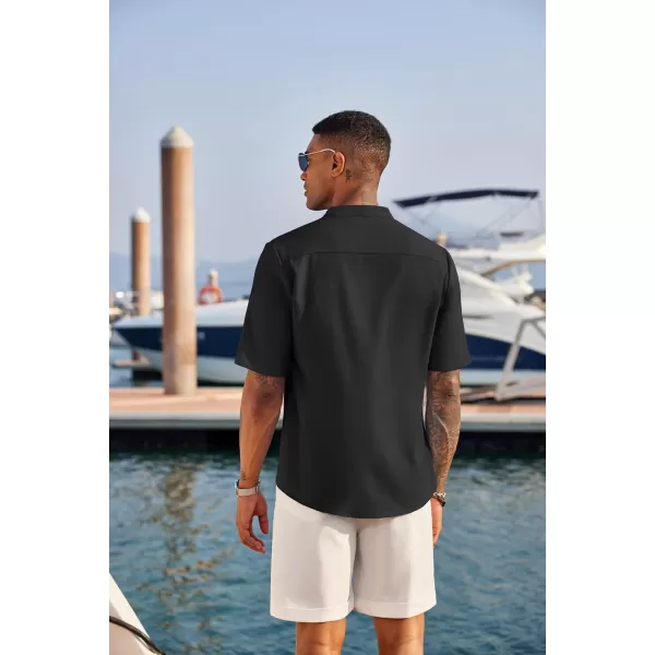 COOFANDY Men's Casual Henley Shirt Short Sleeve Band Collar Linen Shirt Summer Beach Hippie T-Shirts