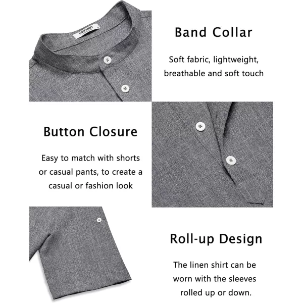 COOFANDY Men's Casual Henley Shirt Short Sleeve Band Collar Linen Shirt Summer Beach Hippie T-Shirts