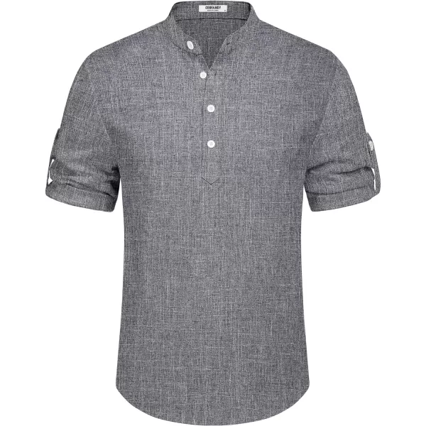 COOFANDY Men's Casual Henley Shirt Short Sleeve Band Collar Linen Shirt Summer Beach Hippie T-Shirts
