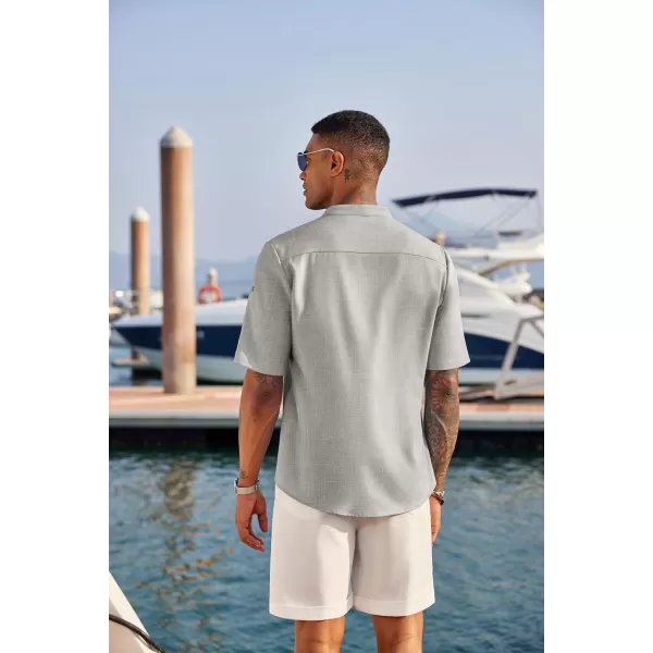 COOFANDY Men's Casual Henley Shirt Short Sleeve Band Collar Linen Shirt Summer Beach Hippie T-Shirts