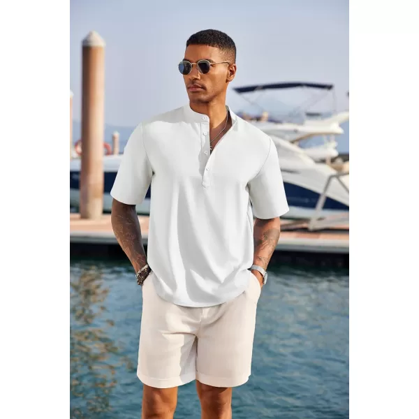 COOFANDY Men's Casual Henley Shirt Short Sleeve Band Collar Linen Shirt Summer Beach Hippie T-Shirts