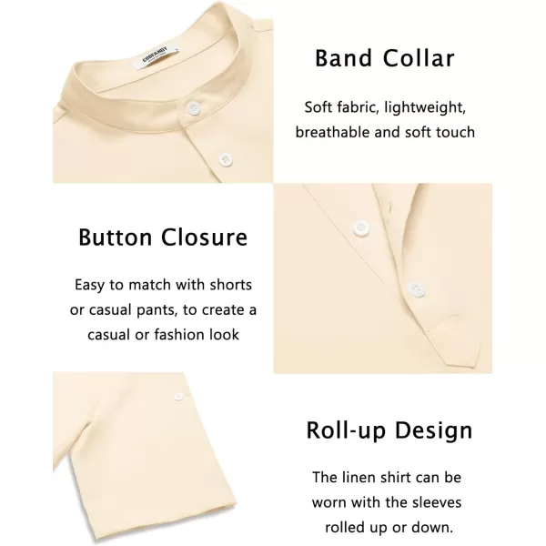 COOFANDY Men's Casual Henley Shirt Short Sleeve Band Collar Linen Shirt Summer Beach Hippie T-Shirts