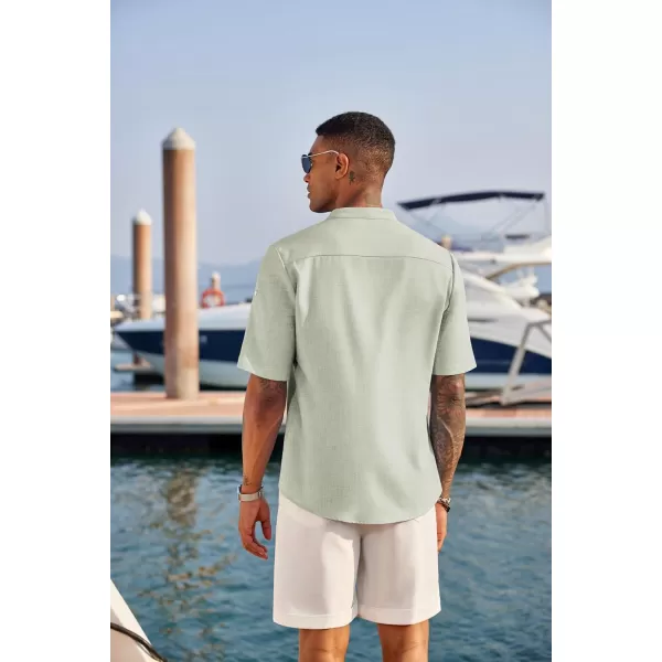 COOFANDY Men's Casual Henley Shirt Short Sleeve Band Collar Linen Shirt Summer Beach Hippie T-Shirts